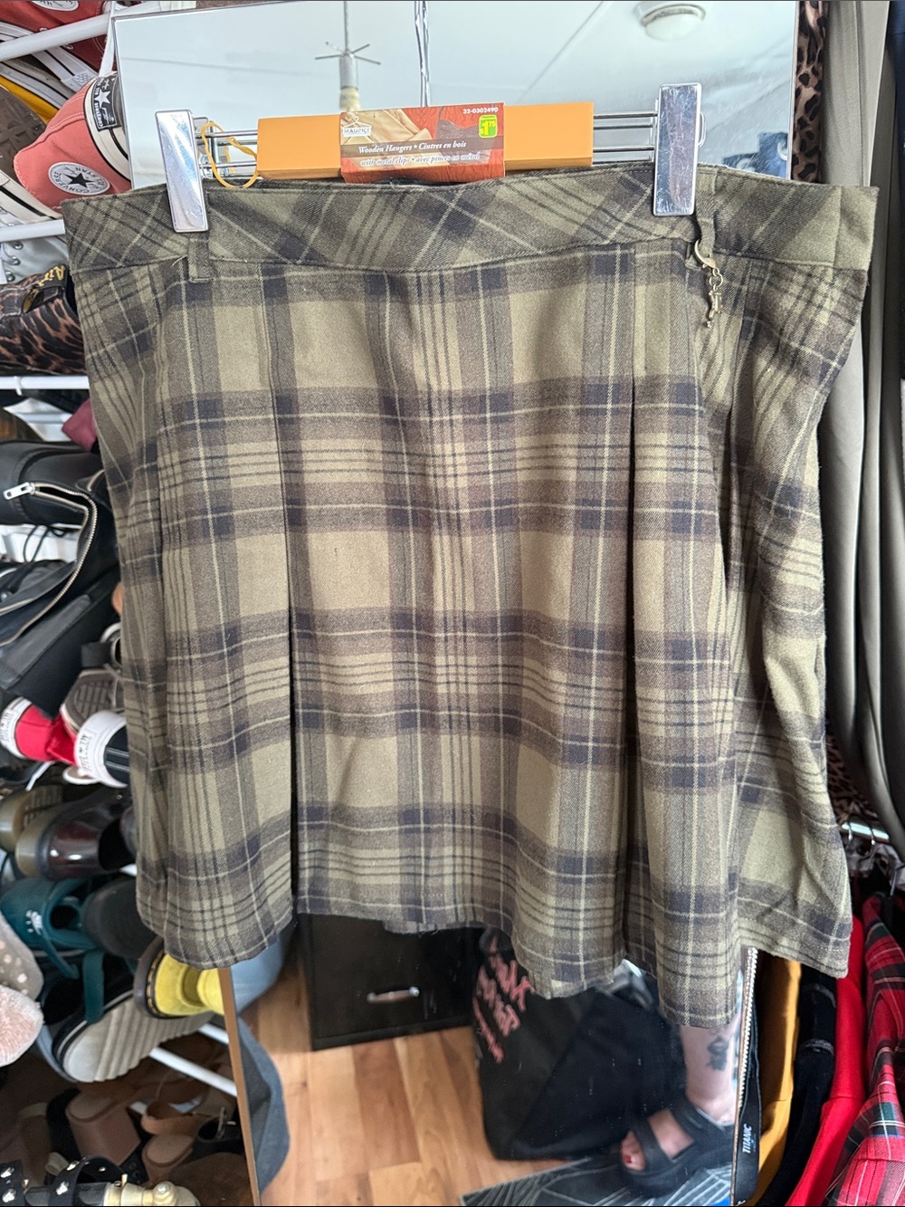 Disturbia Olive and Charcoal Plaid Skater Skirt